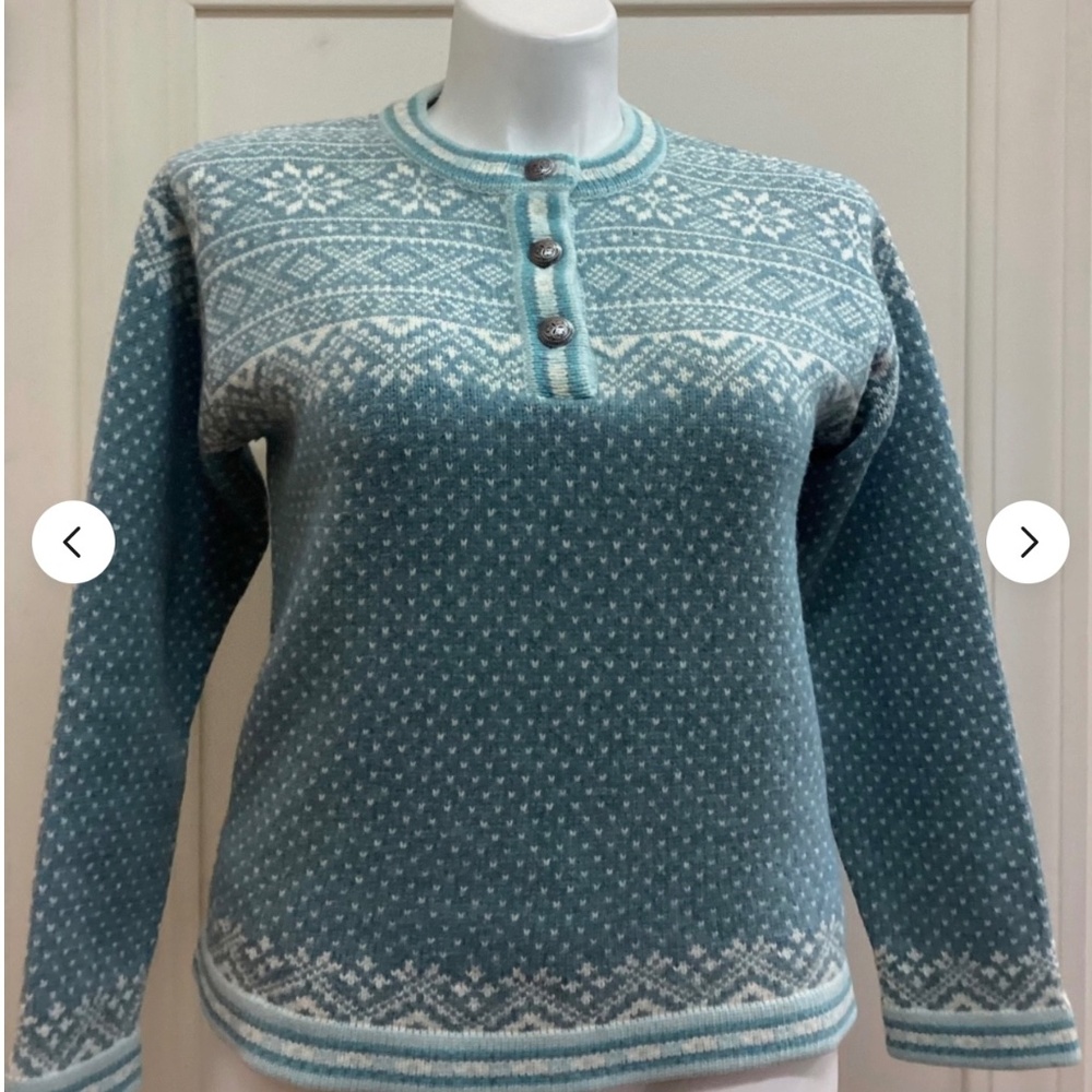 Vintage LL Bean Fair Isle Wool Sweater Womens  Nordic Button Neck